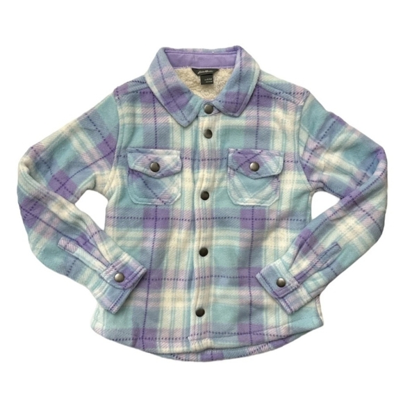 Eddie Bauer Girls Sherpa Lined Fleece Shacket – Blue & Purple Plaid | Size 6/6X - Picture 8 of 8